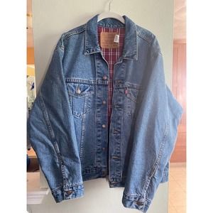 Vintage plaid flannel lined levis denim jean jacket medium 706414 trucker 90s